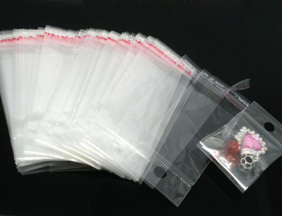 Bild von ABS Plastik Selbstklebender Beutel Rechteck Transparent mit Rundloch (Nutzfläche:7x5cm) 11.5cm x5cm 200 Stück