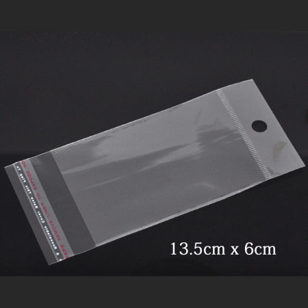 Picture of 200 PCs Plastic Self Seal Self Adhesive Bags Rectangle Transparent Clear With Hole (Usable Space: 9x6cm) 13.5cm x 6cm