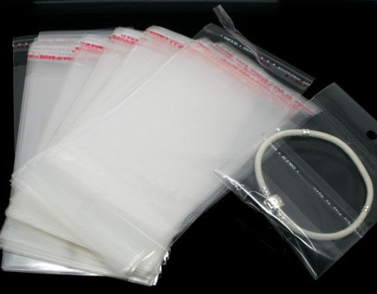 Image de Sachet Pochette Autocollant en Plastique Rectangle Transparent avec Trou d'Accroche (Espace Utilisable: 9x6cm) 13.5cm x 6cm, 200 PCs