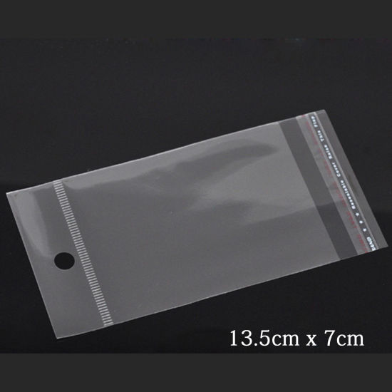 Picture of Plastic Self-Seal Bags Rectangle Transparent W/ Hang Hole (Usable Space: 9x7cm) 13.5cm x7cm(5 3/8" x2 6/8"), 200 PCs