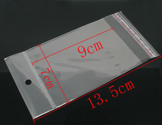 Image de Sachet Pochette Autocollant en Plastique Rectangle Transparent avec Trou d'Accroche (Espace Utilisable: 9x7cm) 13.5cm x 7cm, 200 PCs