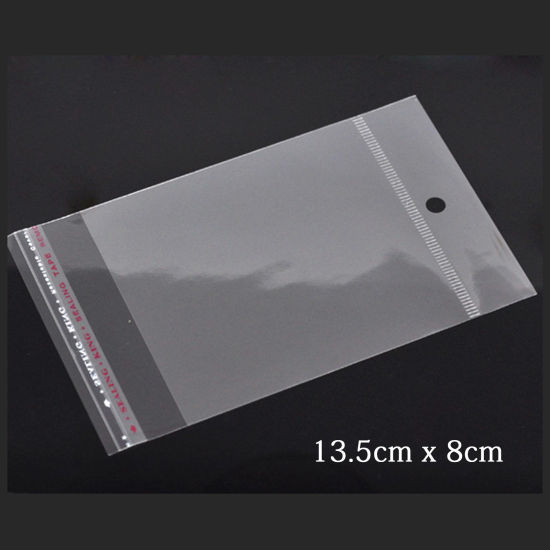 Image de Sachet Pochette Autocollant en Plastique Rectangle Transparent avec Trou d'Accroche (Espace Utilisable: 9x8cm) 13.5cm x 8cm, 200 PCs