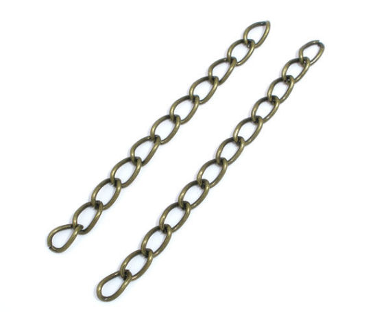 Bild von Eisenlegierung Verlängerungskette Extender Kette Für Halskette oder Armband Bronzefarbe 5cm lang, 4mm x 5mm, 100 Strange