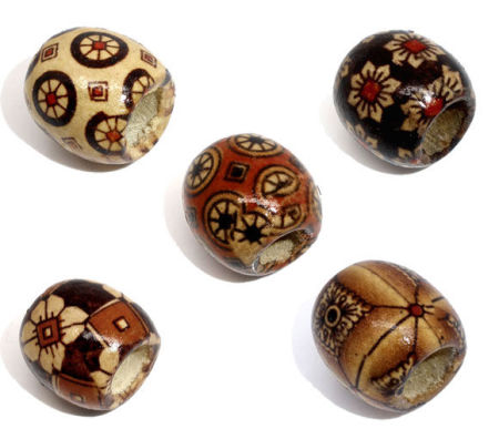 Picture of Natural Wood Spacer Beads Barrel Coffee Flower Pattern About 17mm( 5/8