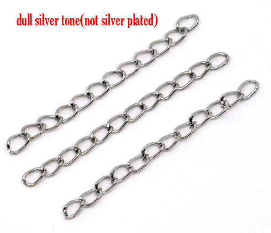 Picture of 100 Silver Tone Extended&Extension Jewelry Chains/Tail Extender 50x3mm
