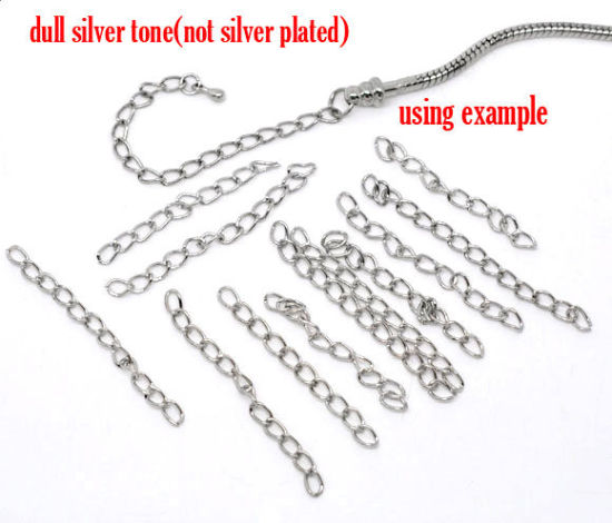 Picture of 100 Silver Tone Extended&Extension Jewelry Chains/Tail Extender 50x3mm