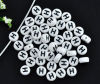 Picture of Acrylic Spacer Beads Flat Round White Alphabet/ Letter "H" About 7mm Dia, Hole: Approx 1mm, 500 PCs