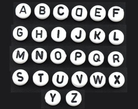 Picture of Acrylic Spacer Beads Round White Mixed Alphabet/ Letter "A-Z" About 7mm Dia, Hole: Approx 1mm, 520 PCs
