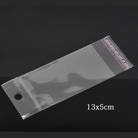 Picture of 200 PCs Plastic Self Seal Self Adhesive Bags Rectangle Transparent Clear With Hole (Usable Space: 9x5cm) 13cm x 5cm