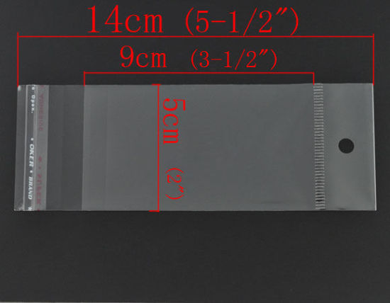 Picture of Plastic Self-Seal Bags Rectangle Transparent W/ Hang Hole (Usable Space: 9x5cm) 14cm x5cm(5 4/8" x2"), 200 PCs