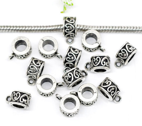 Picture of Zinc Based Alloy European Style Bail Beads Round Heart Antique Silver Color 12mm x 9mm, 30 PCs