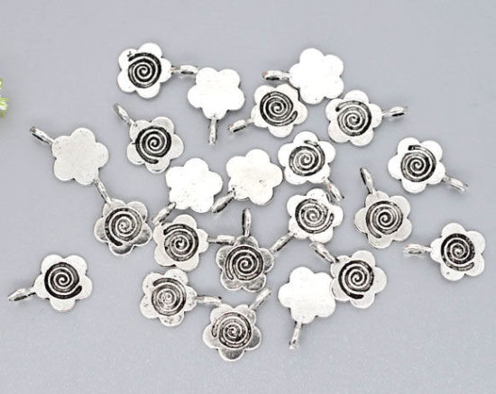 Изображение Бейлы для Наклейки "Цветок" 15mm x 11mm Античное Серебро , Проданные 100 шт