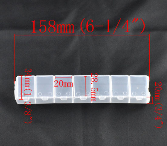 Picture of Plastic Beads Organizer Container Storage Box Rectangle Transparent 15.8x3.4cm(6 2/8"x 1 3/8"), 6 PCs (7 Compartments/Piece)