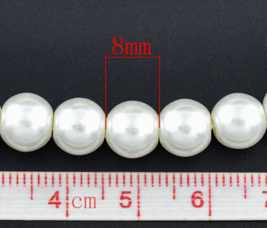 Image de Perles Imitation en Verre Rond Blanc Nacré 8mm Dia, Taille de Trou: 1mm, 82cm long, 5 Enfilades (Env.110 Pcs/Enfilade)