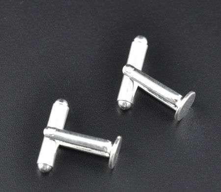 Brass Cuff Links Round Silver Plated 25mm(1") x 8mm( 3/8"), 10 PCs