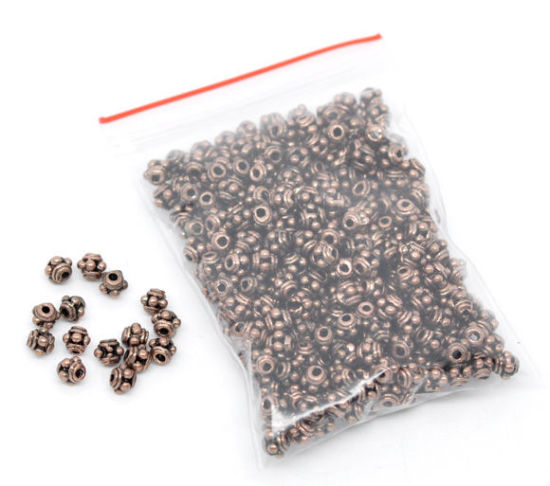 Immagine di Lega di Zinco Perle di Semi Lanterna Ossido di Rame Modello Disegno Circa 3.5mm x 3.5mm, Foro:Circa 0.7mm, 300 Pz