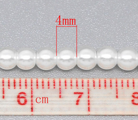 ガラス パール模造 ビーズ 円形 白 約 4mm直径、 穴：約 1mm、 82cm長さ、 5 連 （約 210PCS /一連） の画像