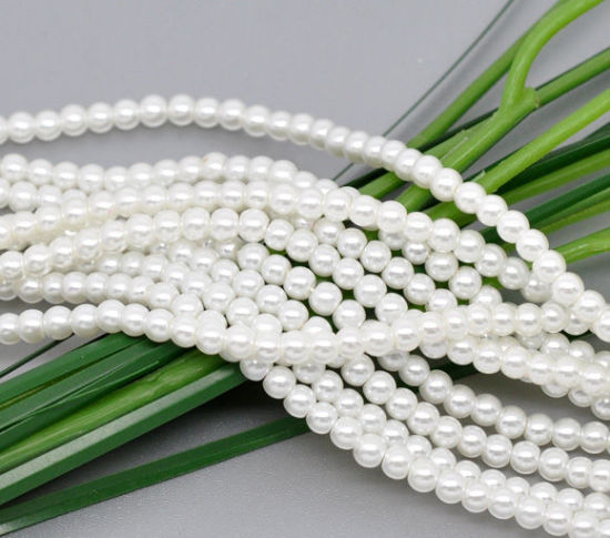 Picture of Glass Pearl Imitation Beads Round White About 4mm Dia, Hole: Approx 1mm, 82cm long, 5 Strands (Approx 210 PCs/Strand)