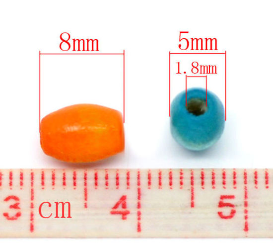 Image de Perles en Bois Tonneau Ovale Couleur au Hasard 8mm x 5mm, Tailles de Trous: 1.8mm, 1000 Pcs