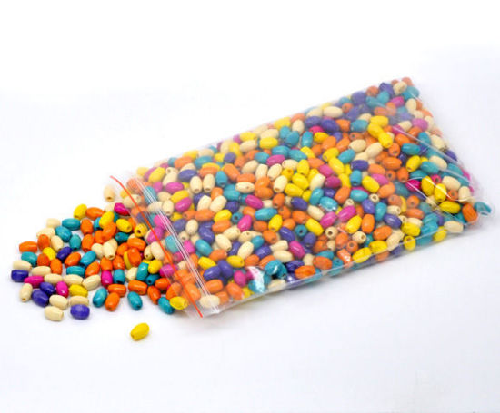 Image de Perles en Bois Tonneau Ovale Couleur au Hasard 8mm x 5mm, Tailles de Trous: 1.8mm, 1000 Pcs