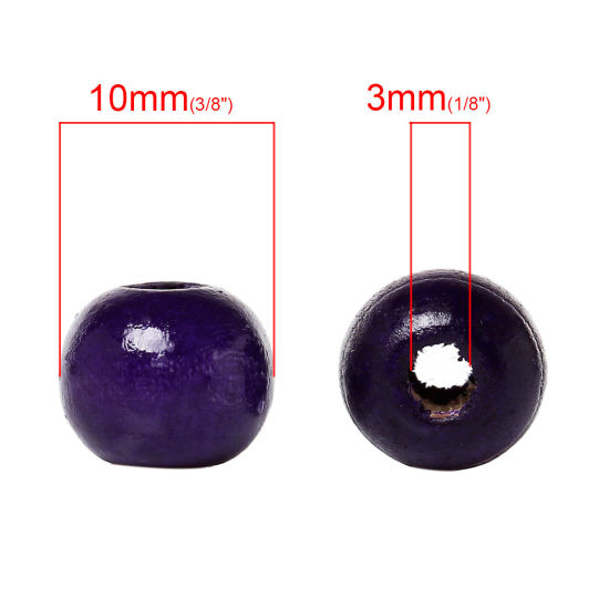 Picture of Natural Wood Spacer Beads Round Violet About 10mm x 9mm, Hole: Approx 3mm, 200 PCs