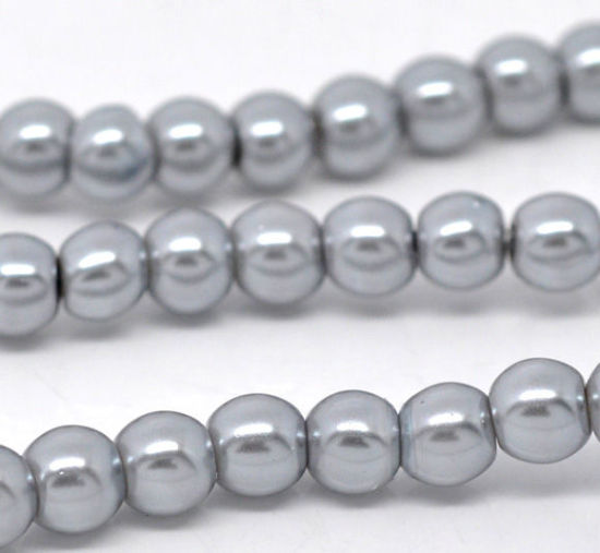 Bild von Silbergrau Rund Glas Pearl Perlen 8mm Durchmesser 82cm , 5 Stränge