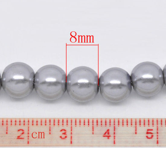 Image de Perles Imitation en Verre Rond Gris-Argent Nacré 8mm Dia, Taille de Trou: 1mm, 82cm long, 5 Enfilades (Env.110 Pcs/Enfilade)