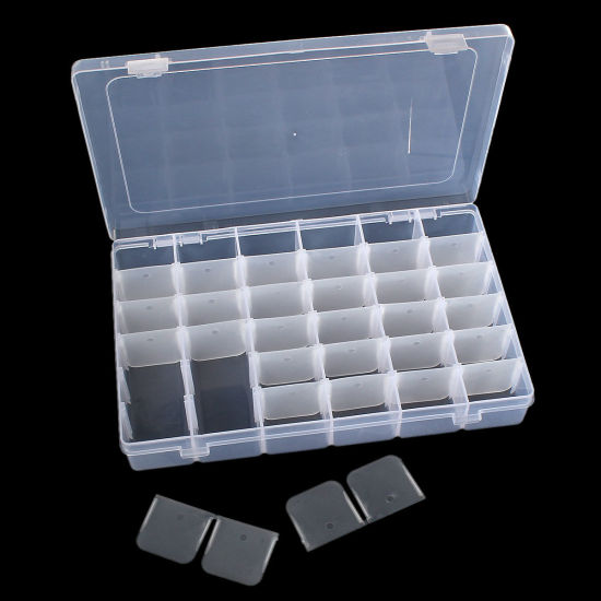 Bild von Plastik Perlenbox Einstellbar Perlenbox Sortierbox Rechteck Transparent 27.3cm x18.5cm 1 Stück (36 Fächer)