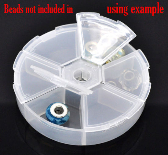 Bild von ABS Plastik Perlenbox Sortierbox mit 6 Fächer Rund Transparent 8cm x 8cm 2 Stück