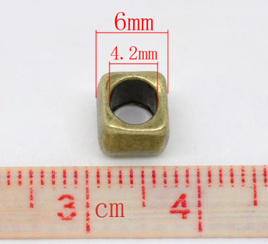 Picture of Zinc Based Alloy Spacer Beads Cube Antique Bronze Color Plated About 6mm x 6mm, Hole: Approx 4.2mm, 50 PCs