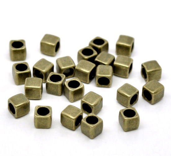 Picture of Zinc Based Alloy Spacer Beads Cube Antique Bronze Color Plated About 6mm x 6mm, Hole: Approx 4.2mm, 50 PCs