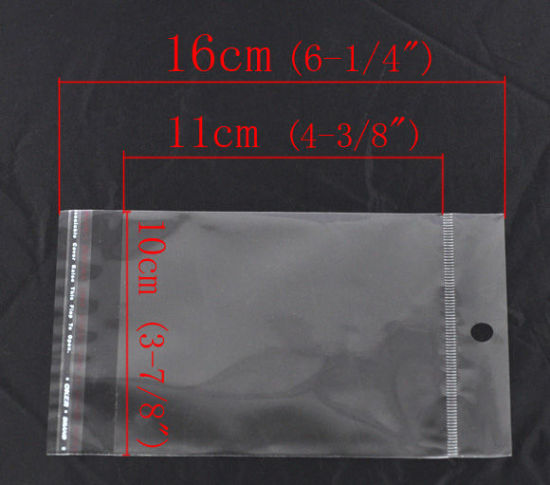 Picture of Plastic Self-Seal Bags Rectangle Transparent (Usable Space: 11x10cm) 16cm x10cm(6 2/8" x3 7/8"), 200 PCs