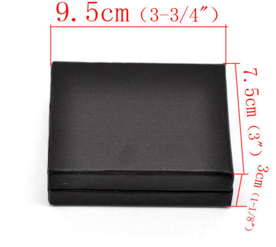 Picture of Paper & Velvet Jewelry Pocket Watch Gift Boxes Rectangle Black 9.5cm x 7.5cm(3 6/8"x3"), 2 PCs