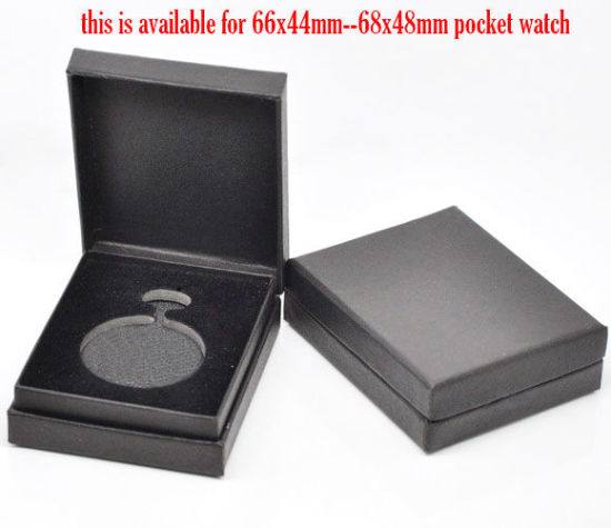 Picture of Paper & Velvet Jewelry Pocket Watch Gift Boxes Rectangle Black 9.5cm x 7.5cm(3 6/8"x3"), 2 PCs