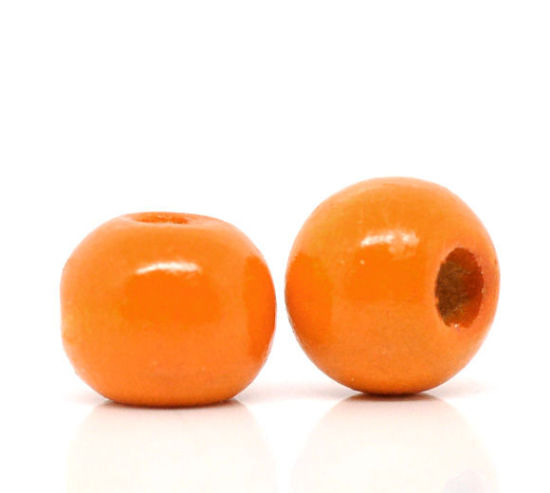 Изображение Бусины-разделители Круглые 10mm x 9mm из Древесины Окрашенные Оранжевые,проданные 200 шт