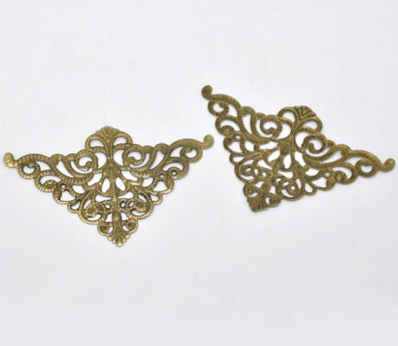 Antique Bronze Filigree Stamping Triangle Wraps Connectors 4.8x7.5cm, sold per packet of 30