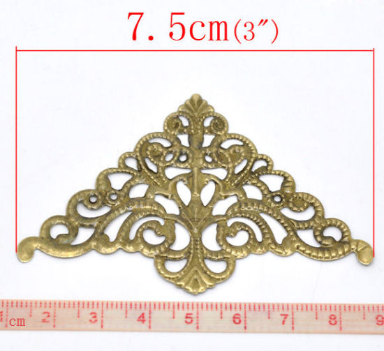 Imagen de Conectores Filigrana Estampación Aleación del Metal Del Zinc de Triángulo ，Tono Bronce Hueco Diámetro:7.5cm x 4.8cm, 30 Unidades