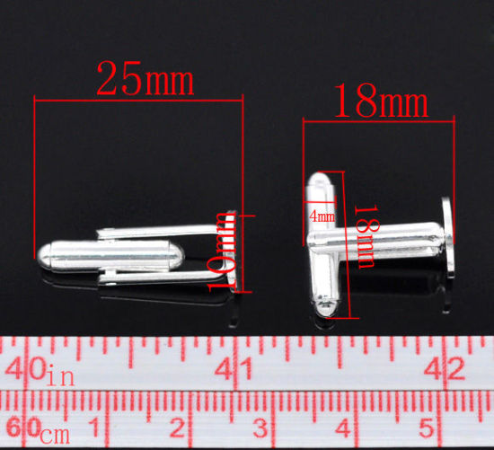 Immagine di Rame Camicia Basi Tondo Argento Placcato 25mm x 10mm, 10 Pz