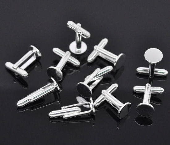 Immagine di Rame Camicia Basi Tondo Argento Placcato 25mm x 10mm, 10 Pz