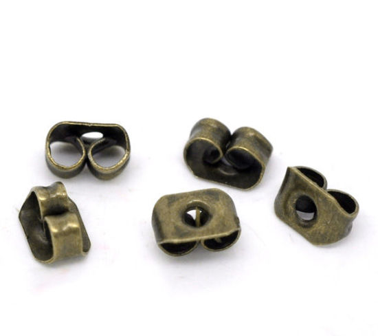 Picture of Iron Based Alloy Ear Nuts Post Stopper Earring Findings Butterfly Antique Bronze 5x4mm, 500 PCs