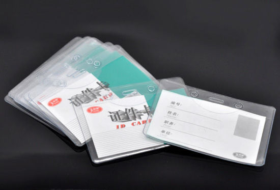 Image de Porte Badge Carte Horizontal en Plastique Imperméable Transparent 10cm x 7cm, 10 PCs