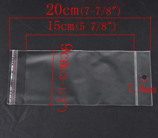 Picture of Plastic Self-Seal Bags Rectangle Transparent W/ Hang Hole (Usable Space: 15x9cm) 20cm x9cm(7 7/8" x3 4/8"), 200 PCs