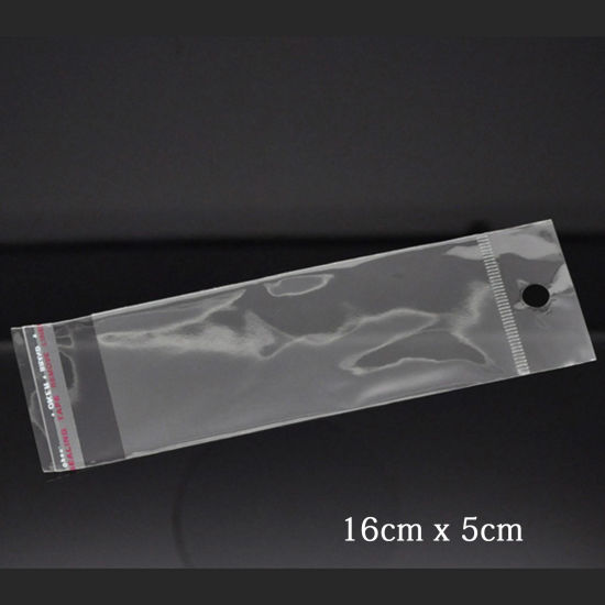 Picture of Plastic Self-Seal Bags Rectangle Transparent W/ Hang Hole (Usable Space: 11.5x5cm) 16cm x5cm(6 2/8" x2"), 200 PCs