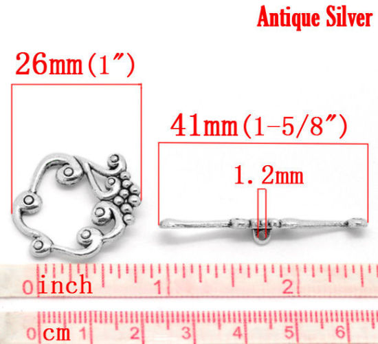 Bild von Zinklegierung Knebelverschluss Weintraube Antiksilber 41mm x 5mm 26mm x 24mm 10 Sets