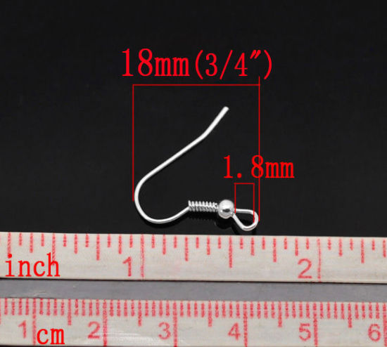 Image de Apprêts de Boucles d'Oreilles Crochets d'Oreille en Alliage de Fer (Sans plomb ni nickel) Forme Courbé Argenté 21mm x 18mm, Epaisseur de Fil: (21 gauge), 300 Pcs