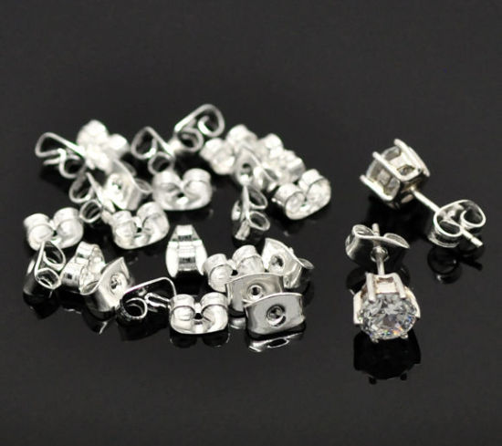 Picture of Iron Based Alloy Ear Nuts Post Stopper Earring Findings Butterfly Silver Plated 6mm x 4mm, 500 PCs