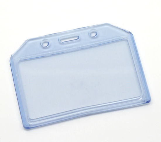 Image de Porte Badge Carte Horizontal en Plastique Imperméable Bleu 9.5cm x 7.3cm, 5 Pcs