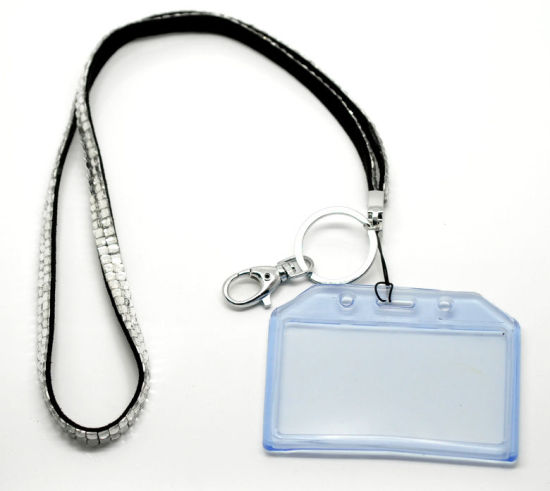Picture of Clear Acrylic Rhinestone ID Holder Neck Strap Lanyard 47cm(18 4/8") - 53cm(20 7/8") long, 1 Piece