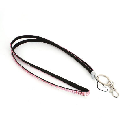 Pink Acrylic Rhinestone ID Holder Neck Strap Lanyard 52cm(20 4/8") long, 1 Piece