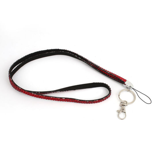 Bild von Rot Acryl Strass ID-Karte-Halter Halsband Umhängeband Schlaufe Band 51cm lang, 1 Stück